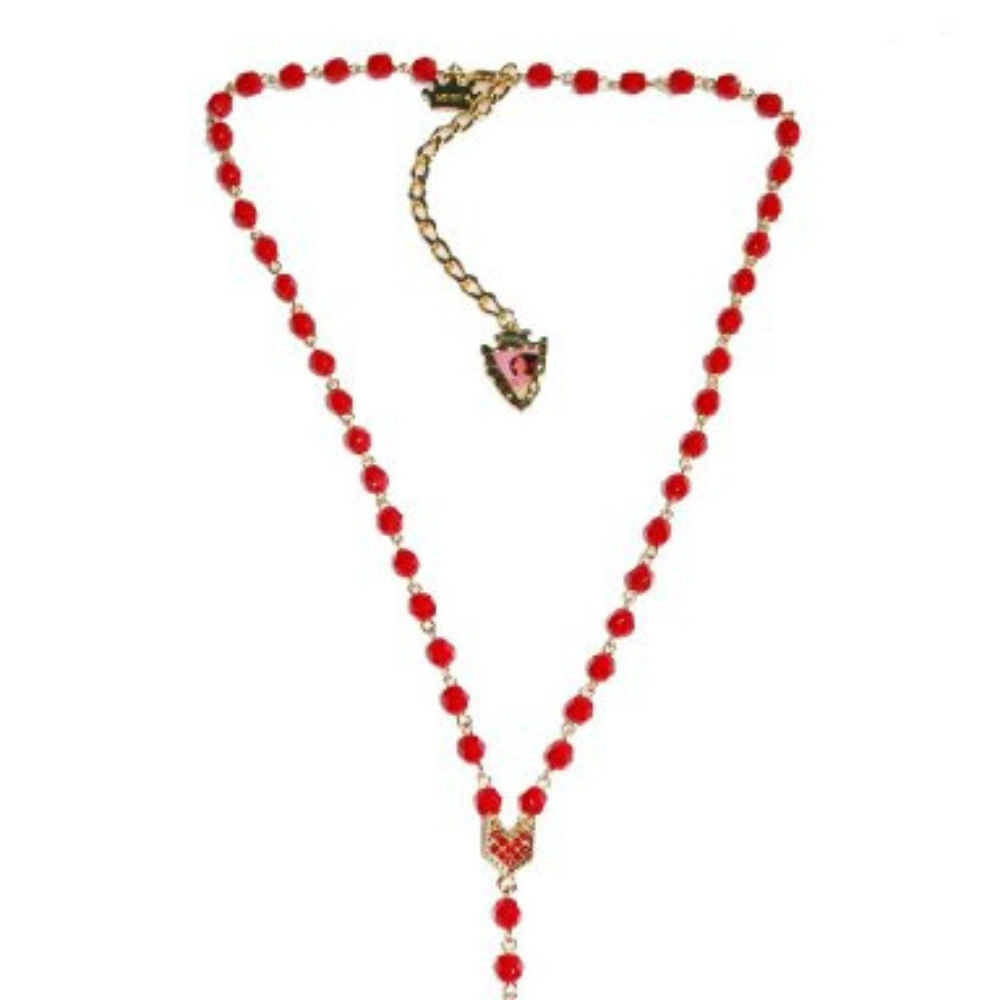 DISNEY COUTURE POCAHONTAS ROSARY RED BEAD/RED SWAROVSKI CRYSTAL NECKLACE**NEW! - Picture 4 of 5
